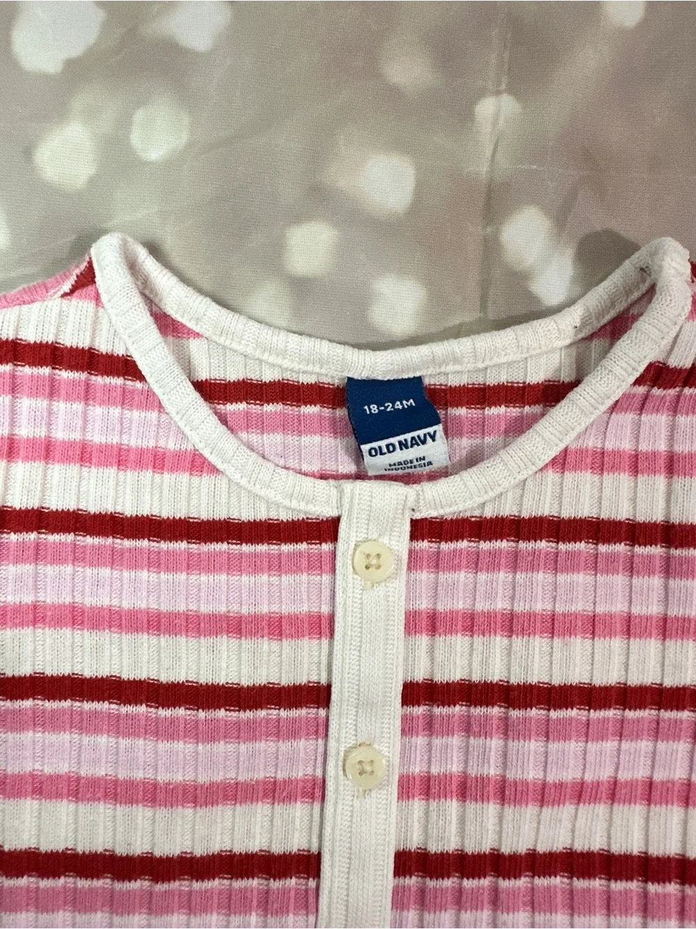 Old Navy Pink, Red & White Ribbed Button-Front Kids Tee